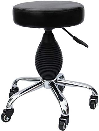 Столче за салони со тркала ， козметичар столче со црно синтетичко кожено седиште ， прилагодлива висина 45-57 см ， поддржана тежина