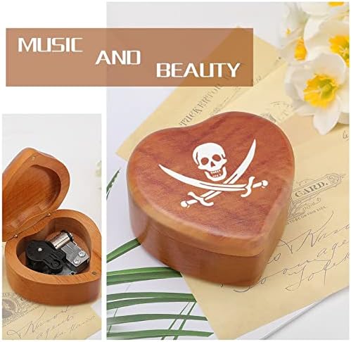 Пиратски Jackек Ракам знамето часовници музички кутија гроздобер дрвена музичка кутија во форма на срцеви кутии подароци украси