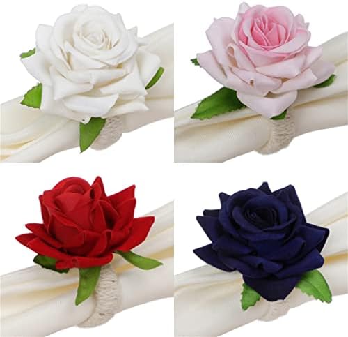 Лиуз 6 парчиња вештачки розови цветни салфетки прстенести прстени за прстени за прстени за домашни ресторани за свадбени трпеза