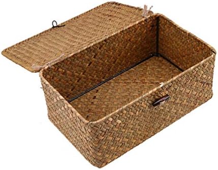 Складирање на ратан, симпатични канти за складирање со капаци ткаени корпи ткаени кутии за складирање за десктоп фарма кујна countertop