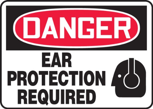 Accuform MPPE032VP Пластичен знак за безбедност, „Заштита на опасноста за уво потребна“ со графичка, 10 должина x 14 ширина x 0,055 дебелина, црвена/црна боја на бело