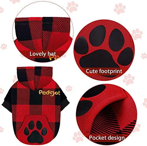 Педгот црвена и црна карирана кучиња дуксери за домашни миленици со капачиња за домашни миленици за кучиња кученца мачки облека со кучиња стапалки