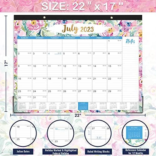 2023-2024 Календар на бирото - јули 2023 година - декември 2024 година, 18 месеци Голем месечен календар за биро, 22 x 17, подлога за биро,