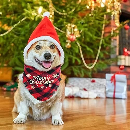 Malier 2 пакет кучиња бандана, Божиќна класична биволска карирана шема со ресили рабови бандана, миленичиња шамија триаголник