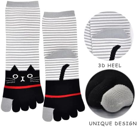 Caidienu женски пети чорапи животински чорапи памук со пет прсти чорапи шарени смешни обични екипи чорапи за дами