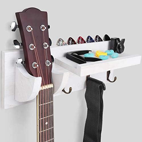 Бикони гитара wallид монтирање на гитара за закачалка за гитара, дрвена гитара кука со држач за пики и 3 куки за акустична електрична