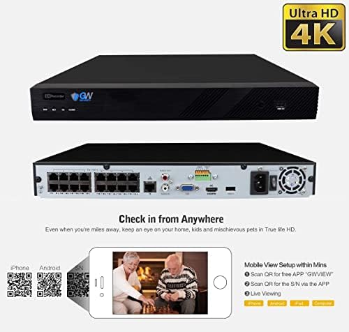 GW Security 16 Channel 4K NVR 8MP AI Систем за безбедност на фотоапарати со човечки и возила со 16 UHD 4K 2160p микрофон POE на отворено/затворено