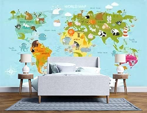 Гроздобер мапа на светот цртан филм животни За деца Европа Азија Јужна Америка Северна Платно Позадина Самолепливи Привремени Ѕидни
