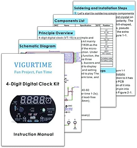 Vigurtime 4-цифрен комплет за лемење на дигитални часовници за учење за учење на настава за електроника, одличен проект за СТЕМ