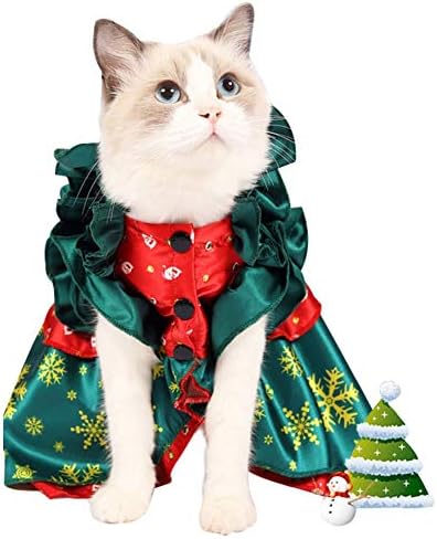 Cheeseandu Божиќен костум за кучиња мачка симпатична гроздобер Божиќно дрво фустан со фустан со голем декор за миленичиња за