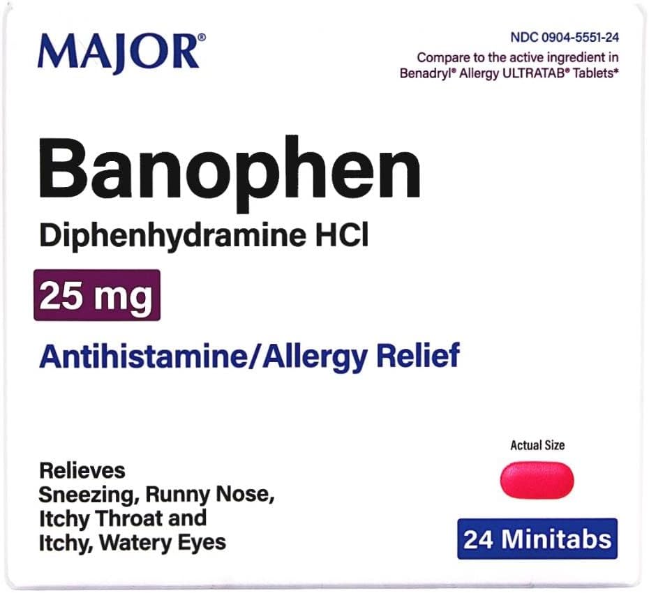 Главен банфен антихистамин / олеснување на алергија дифенхидрамин HCl 25 mg - 24 Minitabs