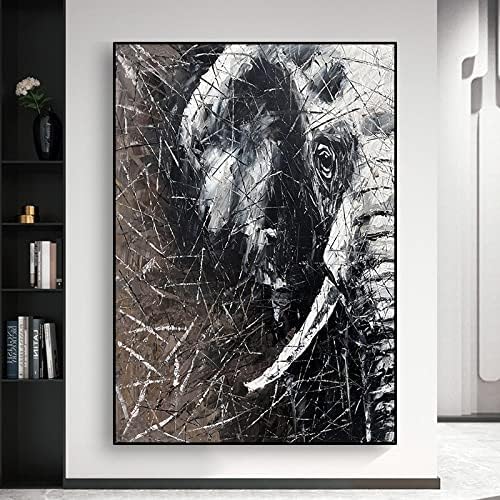 Рачно насликано масло сликарство на платно wallидна уметност, црна & засилувач; Бело слон животно топло заздравување густо