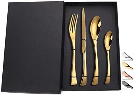 4 парчиња нож лажица вилушка поставена златна прибор за јадење сет од не'рѓосувачки челик за вечера со црни прибор за прибор за кујнски
