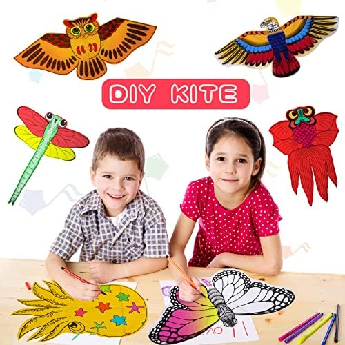 24 пакувања DIY змеј за деца празно сликарство змеј за правење комплети масовно украсување на боење змеј забава, лесно летање