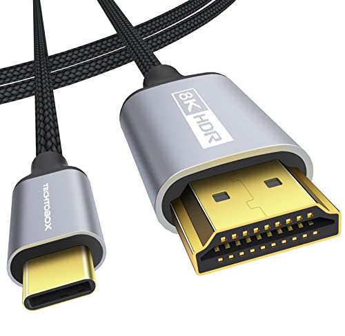 TECHTOBOX USB C ДО HDMI 2.1 Кабел [8K@60Hz, 4K@144hz, 2K@240hz] 6ft Тип C ДО HDMI 8K Плетен Кабел [Thunderbolt 3/4 Компатибилен] Поддршка