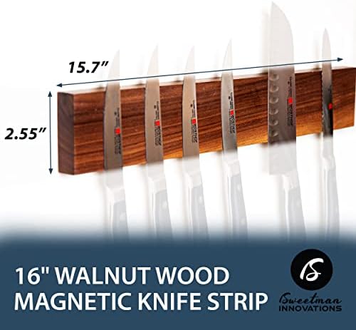 Издржлив Држач За Магнетски Нож За Ѕид-16 Инчен Вистински Орев Нож Магнетна Лента Со Ултра Силен Магнетски Блок За Безбедно Складирање - Решетка