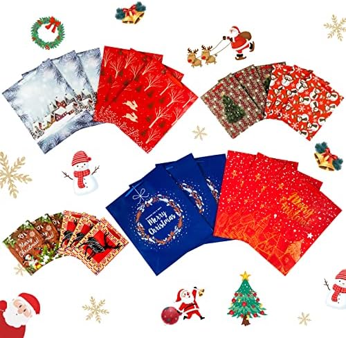 Новнсои 24 ПАРЧИЊА Торби За Подароци За Завиткување Празнични Подароци, Фестивалски Чанти За Рециклирање Со Снешко, Ирваси, Божиќно Ѕвоно/Дрво,