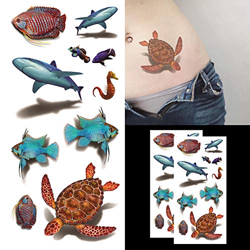 Отати 3Д Плажа Морски Морски Животни - Подводен Свет Ајкула Желка Хипокампус Риба Рака Привремена Тетоважа