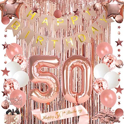 50-Ти Роденденски Украси За Жени, Транспарент За Среќен Роденден, 50-та Роденденска Торта Топер Розово Златна Завеса Среќен 50-Ти Роденден Појас