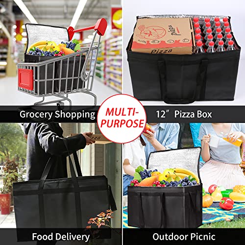 Civjet 1-пакет Изолирана торба за испорака на храна со тврдо дно, xxx-големи комерцијални затоплувачи на храна за Uber Eats/Doordash, црно