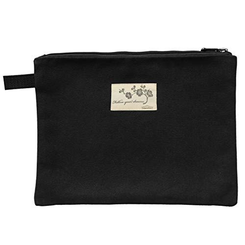Enyuwlcm памучна платно торбичка со патент едноставна голема торба за моливи за канцелариски материјал дневни потреби црно