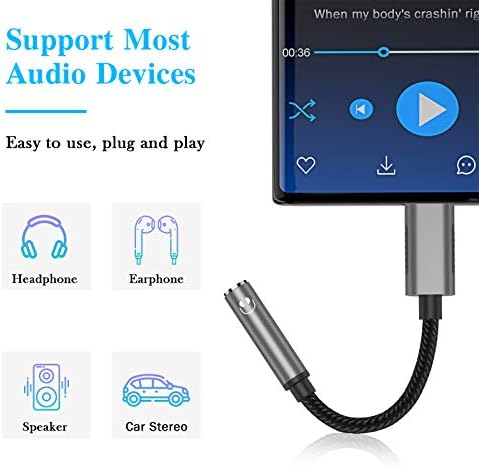 Адаптер за слушалки со титакут USB C за Samsung S21 S20 Fe S22 Galaxy Z Flip 3 пати 2 USB C до 3,5 mm Dongle Audio Adapter Stereo Type C Aux