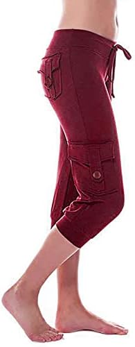 Капри хеланки за жени со должина на коленото, задникот за лифтови за леб за вежбање јога вежба капри панталони со џебови