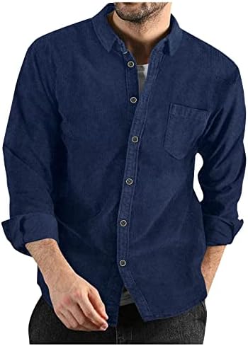 Машка кошула со обична корпорација, долги ракави зимски пад копче надолу со кошула цврста редовна вклопена задебела лапела врв