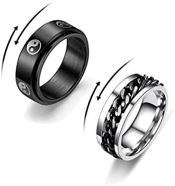 Сет на прстен од прстен од не'рѓосувачки челик Cjiayujew, 2 парчиња прстени со опсег на опсег за вознемиреност, вртење на месечината