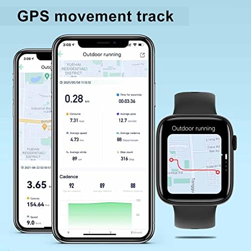 Qonioi паметен часовник за Android iOS, Bluetooth Call & Smart Notification, 1,9in HD целосен екран на допир Спортски часовник со следење на спиењето