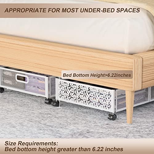 HMASYO под складирање во кревет, 2 пакувања под контејнерите за складирање на креветот со тркала и рачка, преклопено тркалање под организатор