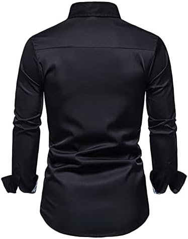 Машка модна скриечка боја на контраст, тенок кошули опуштено копче надолу отворена предна кошула одговара на блуза со долг ракав