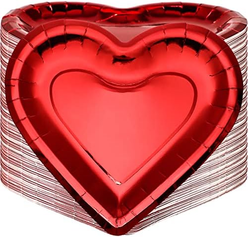 Дебели хартиени плочи во форма на срце црвени партии за еднократна употреба на Денот на вineубените 10,6 инчи големи дебели црвени хартиени