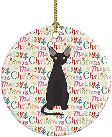 Богатства на Каролина WDK2421CO1 Девон Рекс 3 Мачка Божиќна керамичка украс, украси за новогодишни елки, виси украс за Божиќ, празник, забава,