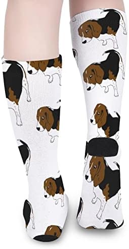 Beagle Puppy Printed Color Cop што одговара на атлетски колени високи чорапи за жени мажи