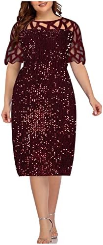 Женски секвенци печати молив фустан чиста мрежа крпеница коктел фустан краток ракав елегантен формален фустан за забави за дами