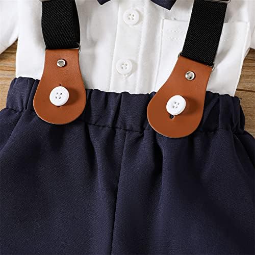 Patpat Baby Boys Gentleman Outfits одговара на кратки ракави, кошула и суспендери шорцеви за новороденчиња, момче од новороденче,