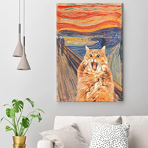 Апстракт Едвард Мунч платно wallидна уметност Позната уметност Сместа смешна мачка естетски постер ретро печатење слики портокалова