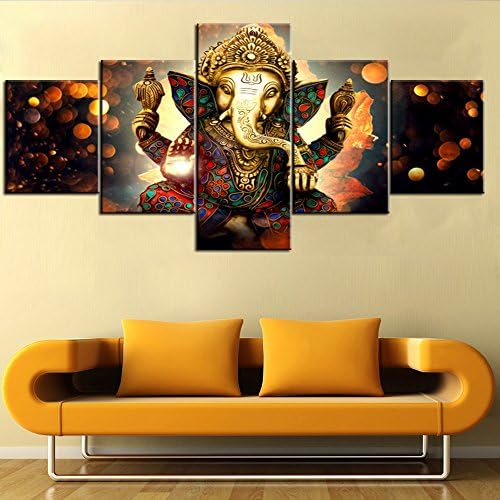 Ganesha canvas wallидна уметност за дневна соба 5 парчиња слики хинду-бог слики модерни уметнички дела дома giclee декор постери и отпечатоци