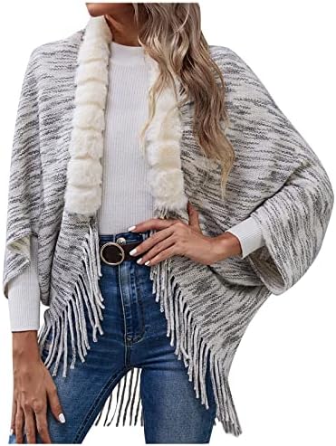 Женска крзно јака наметка плетена кашмир капачиња шал ласкави отворени предни кардигани џемпер палто цврсти обвивки во боја наметка