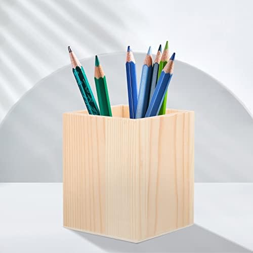 Sewacc Недовршен дрвен држач за моливи 2 парчиња рустикална пенкала чаша шминка сад за канцеларија за складирање на канцеларија за DIY