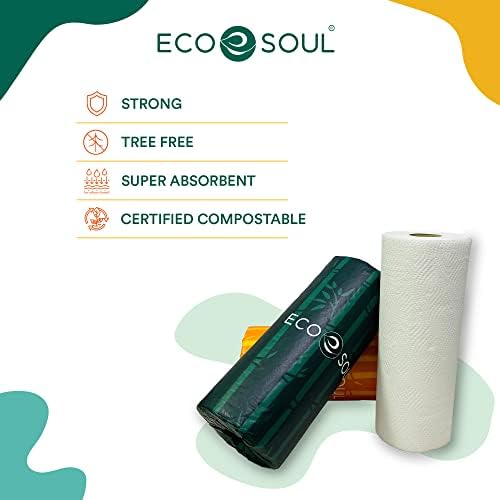 Еко душа бамбус кујна хартиена хартија сет од 24 ролни | 3600 листови, 150 листови по ролна | 2 Пли ултра абсорбента, еко-пријателска, одржлива,