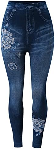 Женски јога панталони фармерки плус големини тексас цветни печатени панталони секси истегнување слаби теретани хеланки широки хулахопки