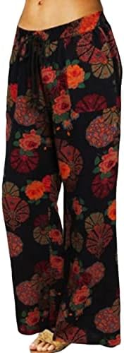 Миашуи плажа Комбер панталони женски обични печатени лабави џебови еластични панталони за половината на појас, долги деловни панталони