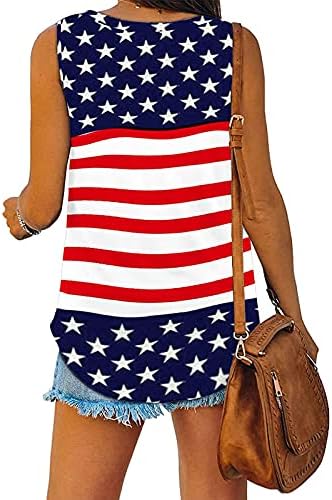 Ден на независност резервоарот на врвот на женското американско знаме печати на 4 -ти јули маички лабави без ракави v вратот патриотски елек