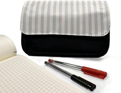 Зачудувачки куќиште со молив со беж, вертикално лента, носена торба со молив со ткаенини со двоен патент, 8,5 x 5,5, беж и бледо сиво
