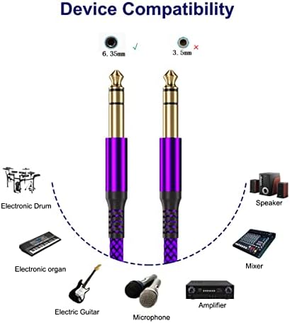 Elebase 1/4 инчен TRS инструмент кабел 10ft 2-пакет, директно 6,35 mm машки џек стерео аудио интерконекција кабел, 6,35 mm