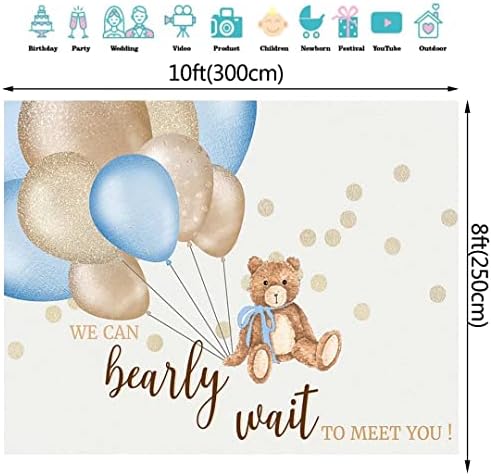 10x8ft Ние можеме да чекаме да се сретнеме со бебиња за бебиња за бебиња, сино кафеава балони торта табела за декорација на фото