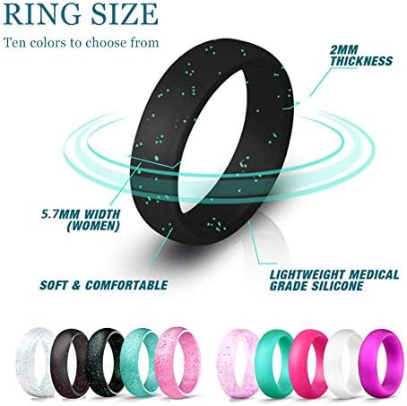 Ојалма 10 парчиња/постави силиконски сјајни свадбени ленти хипоалергичен пар Флексибилен прстен на силиконски прстен од 5,7 мм ширина - Шарена