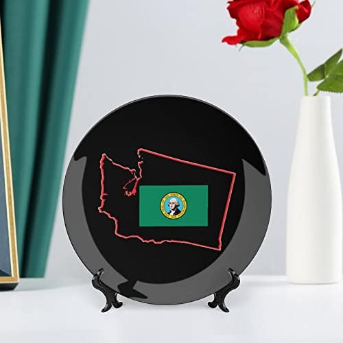 Државна мапа во Вашингтон и знаме на коска Кина Декоративна плоча со стојат домашни плочи за десертни плочи за домаќинство Подарок 8инч
